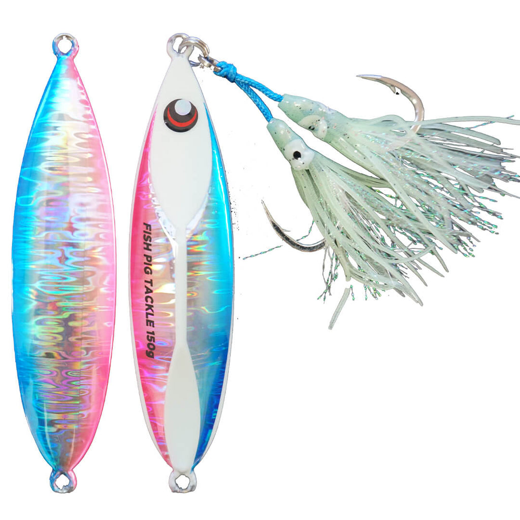 Razor Back Pre-Rigged Jig 150g pink blue - Slow Pitch jigs - Micro Jigs - Premium fishing tackle